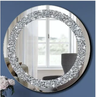 

30CM European light luxury round broken diamond wall living room decoration bathroom mirror