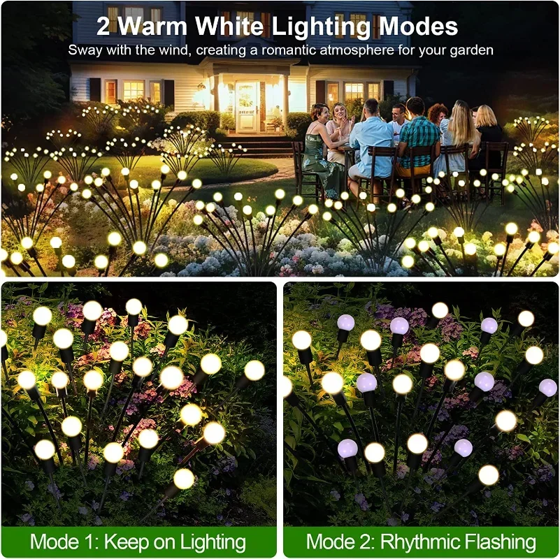 Imagem -05 - Outdoor Led Solar Lights Impermeável Starburst Firefly Lights Lawn Lamp Garden Lamp Caminho Paisagem Decorativa 112pack