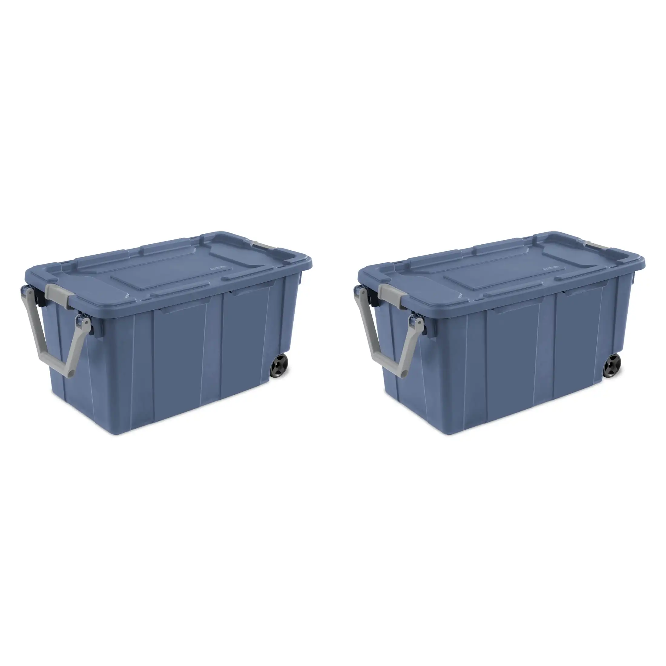 40 Gallon Wheeled Industrial Tote Plastic Adult, Blue Moonlight, Set of 2