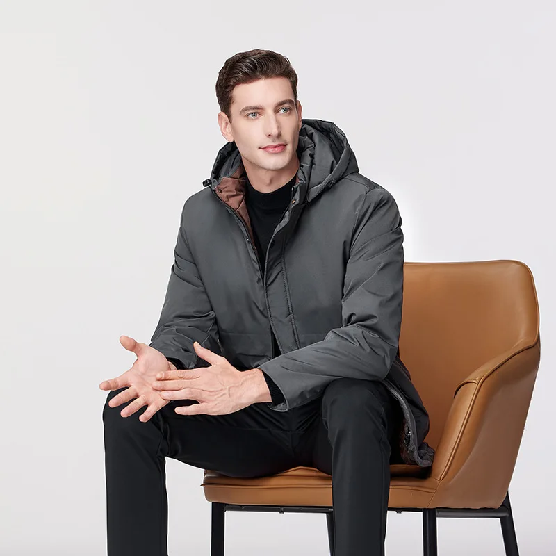 Man Cargo Jacket Winter Thicken Warm Long Sleeve Male Outerwear Windproof Hooded Pocket Zipper Business Casual Men Down Coat