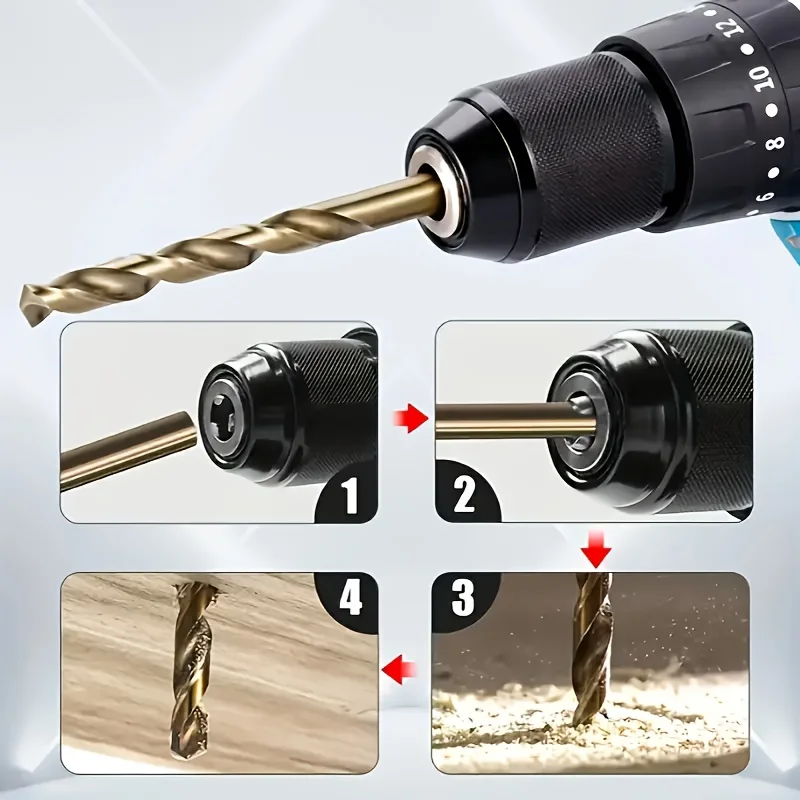 13Pcs M35 Cobalt HSS Drill Bit Set Round Handle, Durable Precision Drilling for Metal, Stainless Steel & Wood