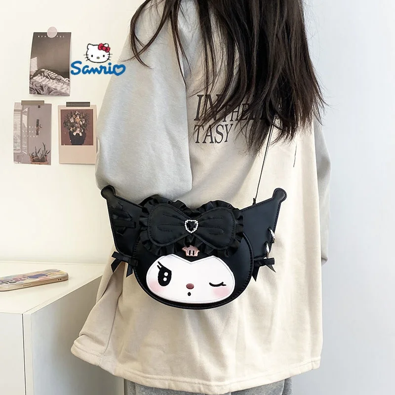 New Sanrio Three-Dimensional Bow Kuromi Cross-Body Bag Kawaii My Melody Student Versatile Pu Leather Cartoon Bag Girlfriend Gift