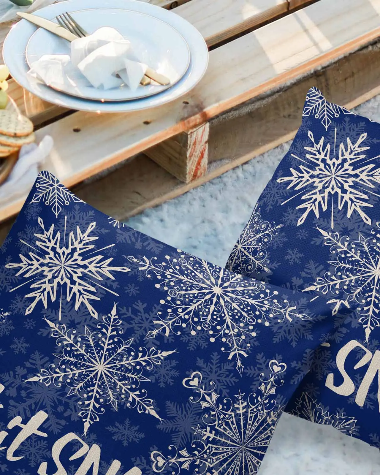 Winter Snowflakes Hand-Painted Pillowcase Set Living Room Sofa Decor Cushion Cover Waterproof Throw Pillowcover