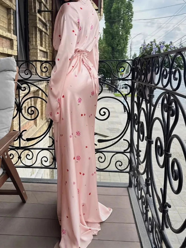 Vestido recto de cintura alta Vintage de otoño para mujer, vestidos de fiesta elegantes con temperamento, vestido de manga larga con cuello en V y estampado Floral