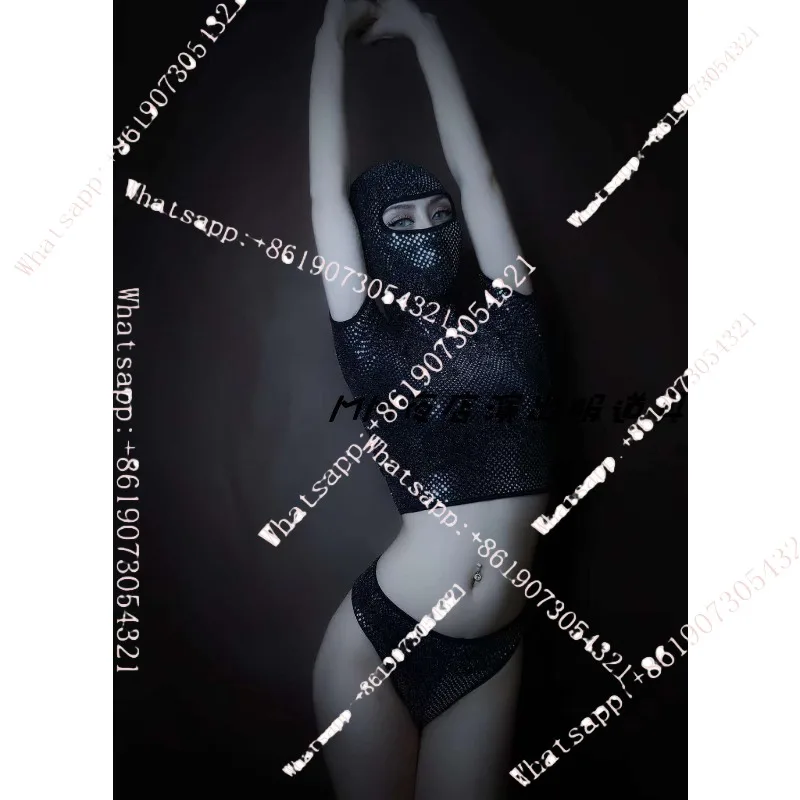 

MM new black gangster gogo party dance masked girl nightclub bar performance suit