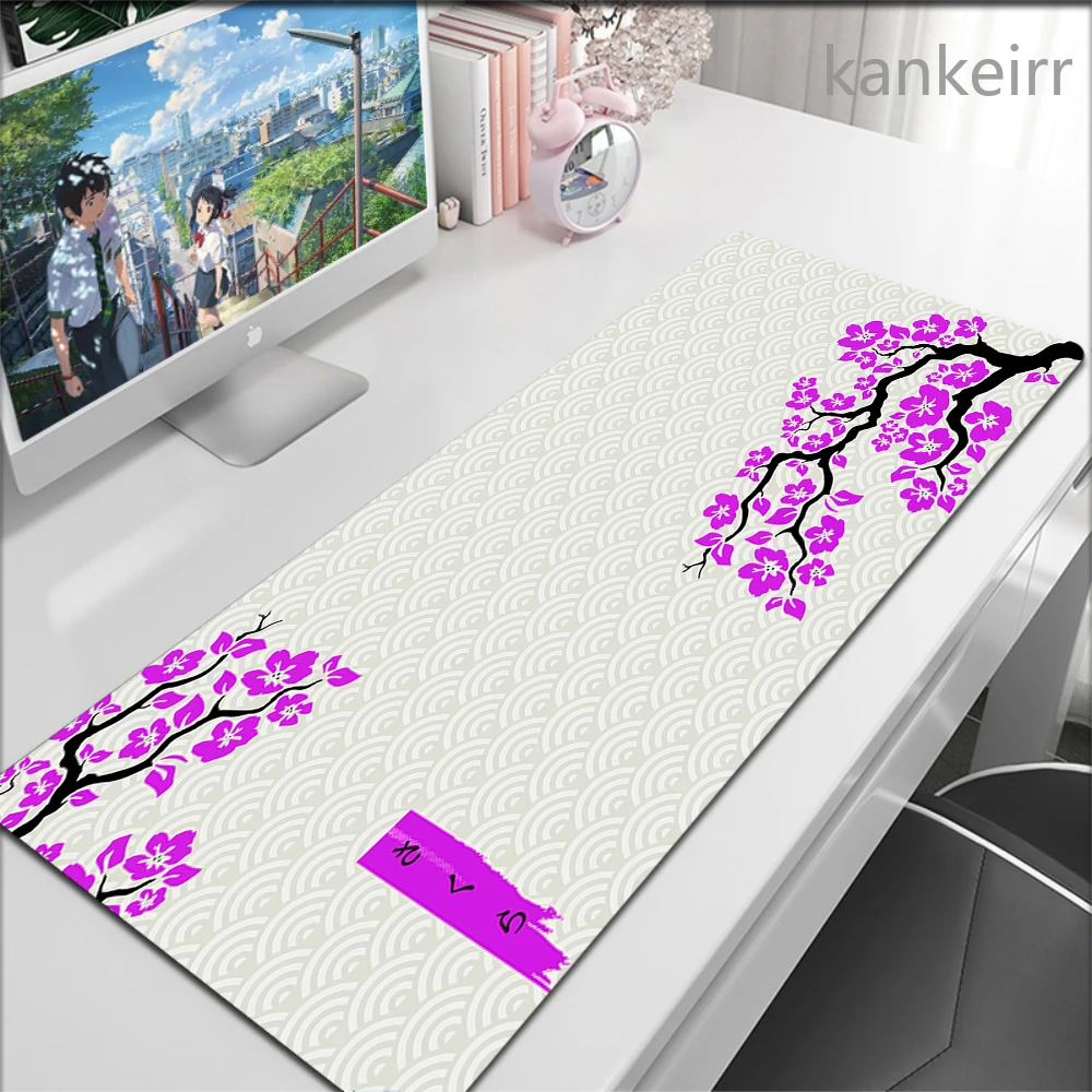 Blossom Deskmat Pink Pastel Purple Lilac Lavender Cherry Sakura Flowers Japanese Desk Mat Cute Kawaii Mousepad 900x400 Deskmat