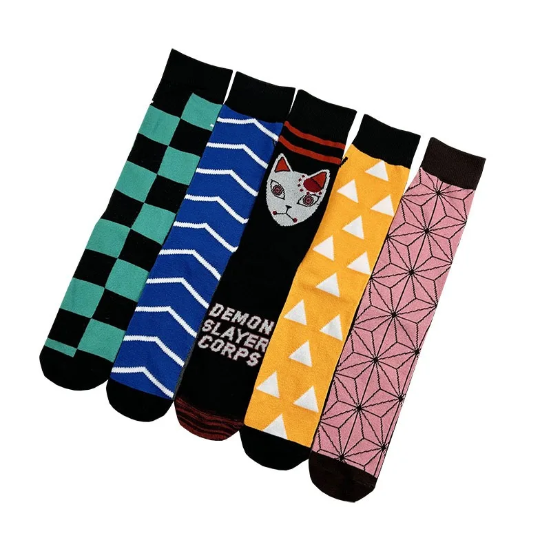 Anime Demon Slayer Series Cartoon Pattern Trendy Tube Socks Fashion Sports Couple Socks Men Comfortable Breathable Cotton Socks