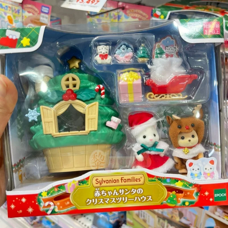 2024 New Original Sylvanian Christmas Tree Set Anime Figures Kawaii Figure Collectible Doll Birthday Gift For Kids Toys