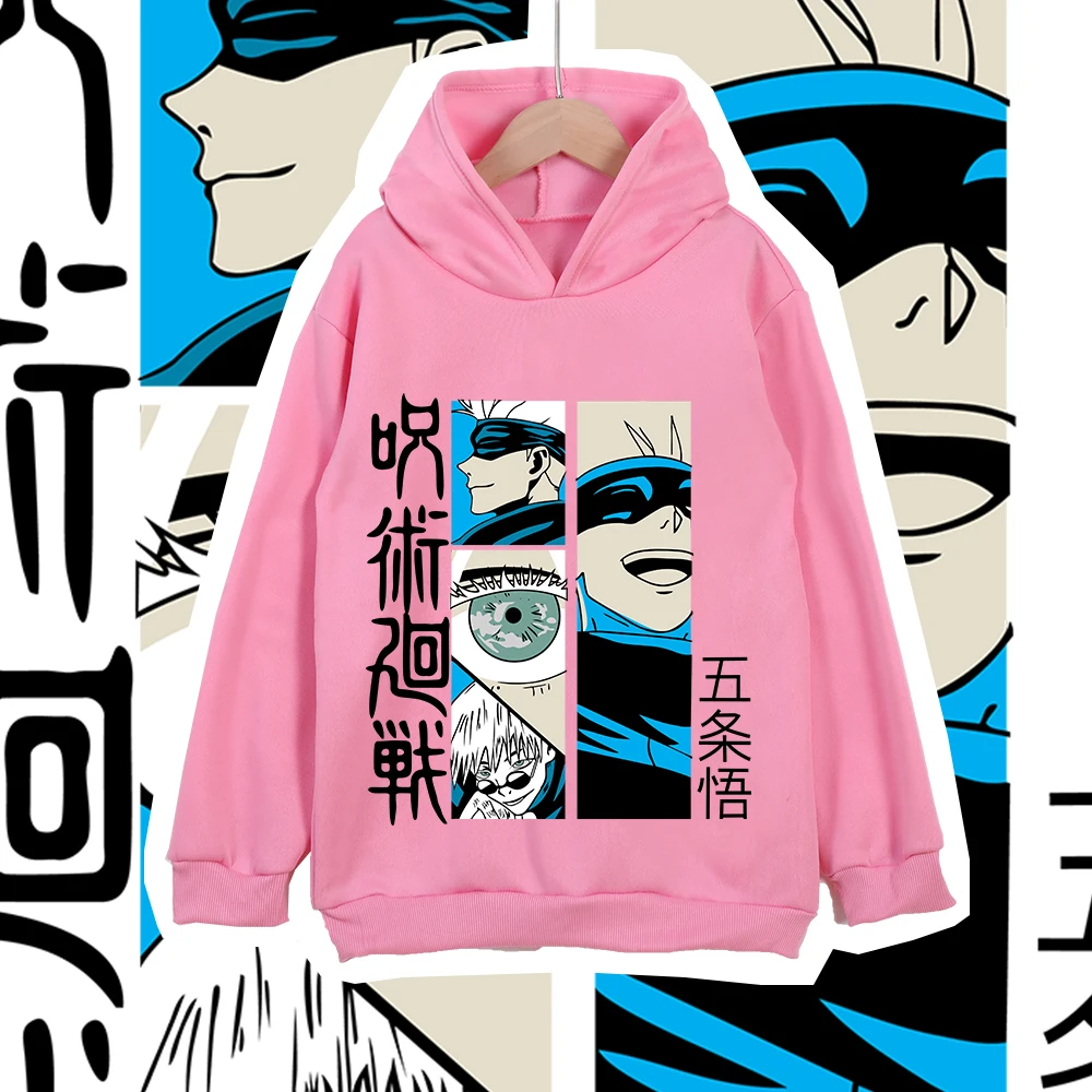 Anime Jujutsu Kaisen Gojo Satoru Print Hoodie Kinder Pullover Kapuzenpullover Herbst Streetwear Kinder Oberteile – Detail 2