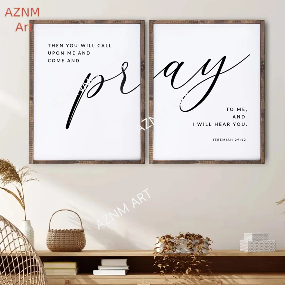 Moderne schwarze Jeremiah 29:12 Beten zu mir Bibelvers Schrift Kirche Wandkunst Leinwand Malerei Poster für Wohnzimmer Home Decor