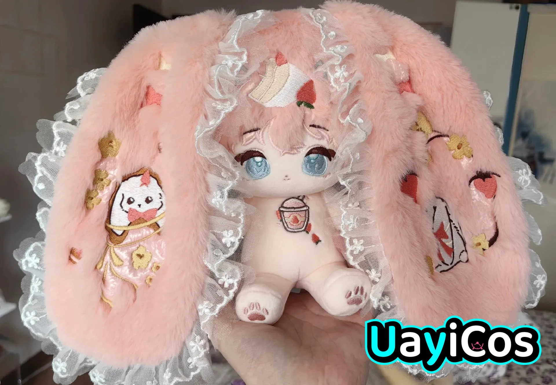 

Anime Pu Ta Lolita Sweet Princess Pink Strawberry Animal Rabbit Ears Stuffed 20cm Plushies Plush Cotton Doll Body Toy For Kids G