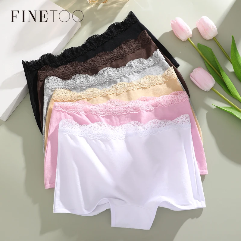 FINETOO Cotton Boxers Underwear For Women Ladies Sexy Lace Safety Short Pants Seamless Large Size Boyshorts Low Waist Lingerie