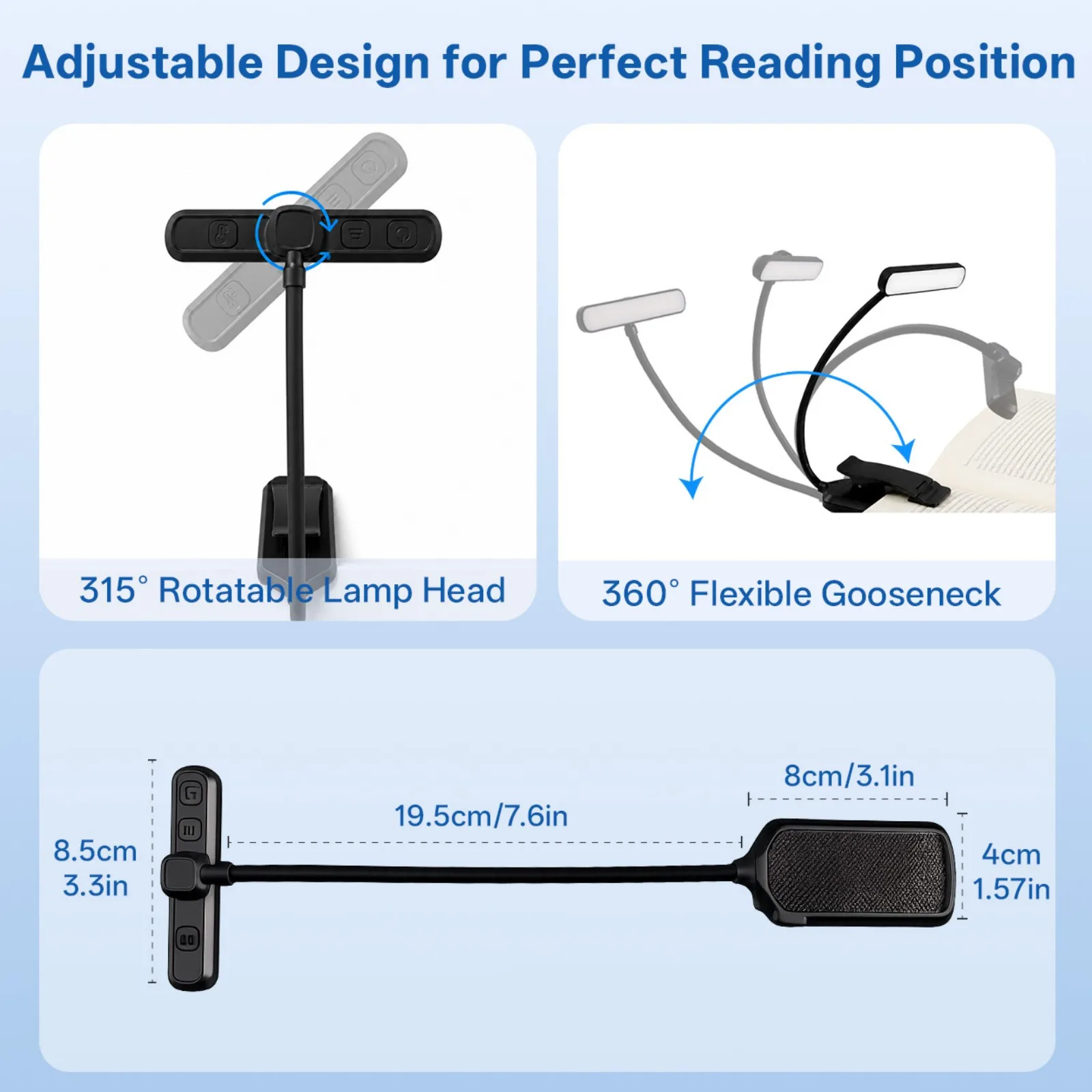 Bild 7: PZSUNLY Clip-On LED-Buchleuchte, USB-wiederaufladbar, Augenschutz, dimmbar, 3 Farben, tragbare Leseleuchte, Mini-Nachtlicht für Bett, Studium, Reisen, Kinder