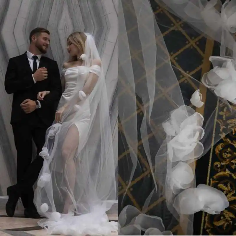 

Elegant Hand Made Flowers Wedding Veil With Comb Long Bridal Marriage Veil Accessories Customized