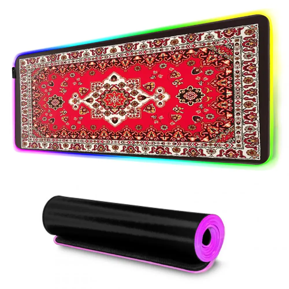 Religious Carpet Pattern Mouse Pad Tablet RGB mouse Pad Laptop xl desktop mouse pad,HD Rainbow Gaming keyboard pad Player, 90x40