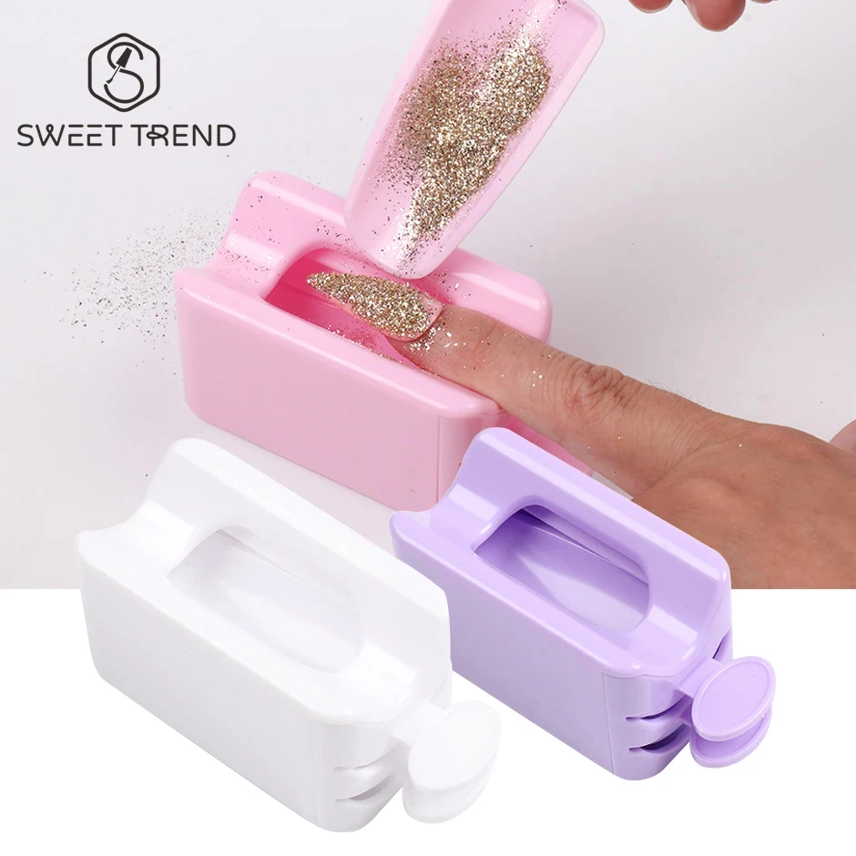 Doppelschichtige Nagelglitter-Recyclingbox mit Trichter, weiße Pailletten-Sammelbox, Dip-Puder-System, Sammelbehälter, Maniküre-Werkzeuge