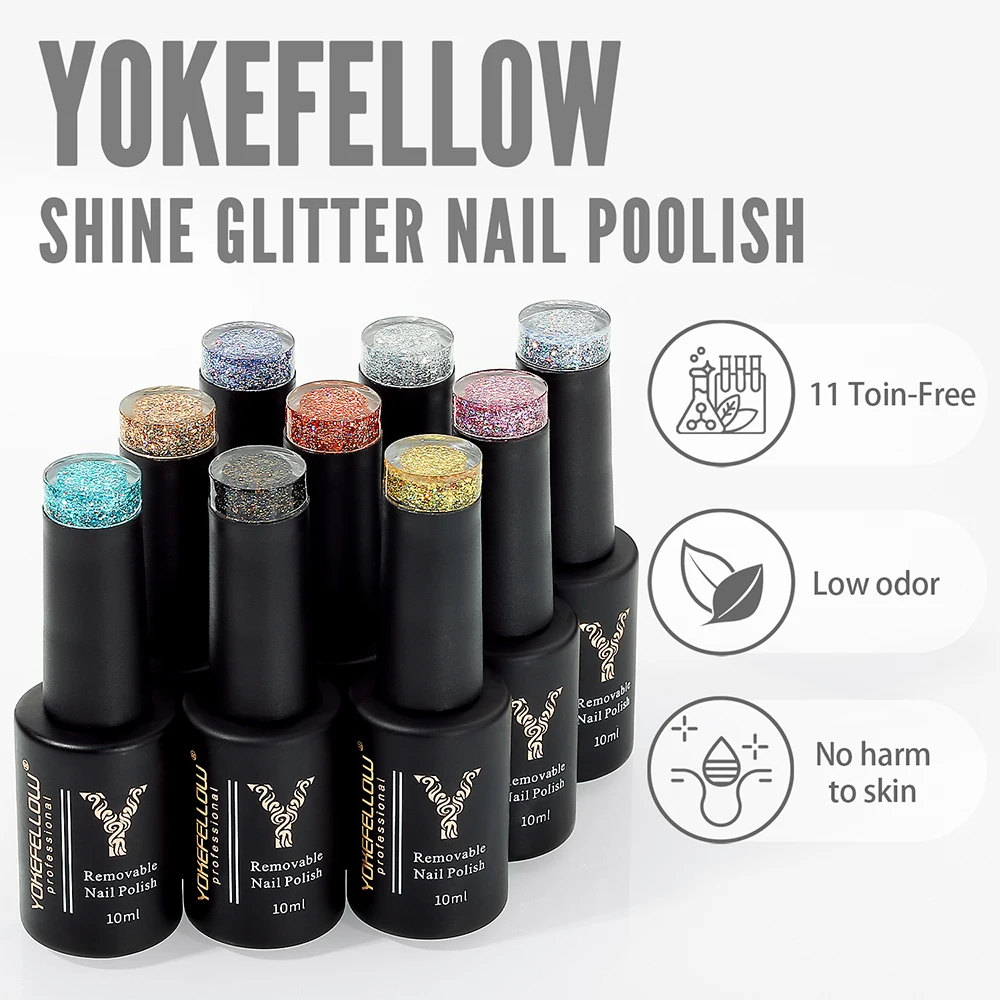 YOKEFELLOW 10ml Zilverachtige Glitter Pailletten UV Gel Nagellak Semi Permanente Losweken Manicure Nail Art Gel Vernissen Hybride Ontwerp