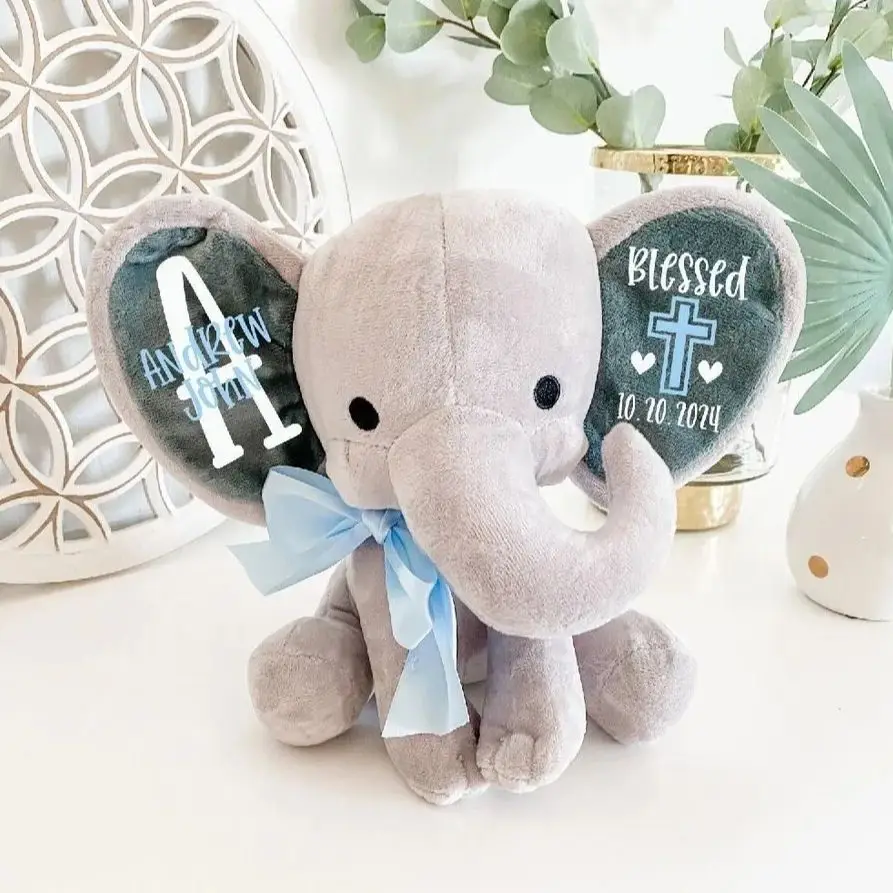 Baby Girl Baptism Elephant Keepsake - Christening Gift From Godparents - Personalized Baby Gift - Blessing Gift With Name - Mono