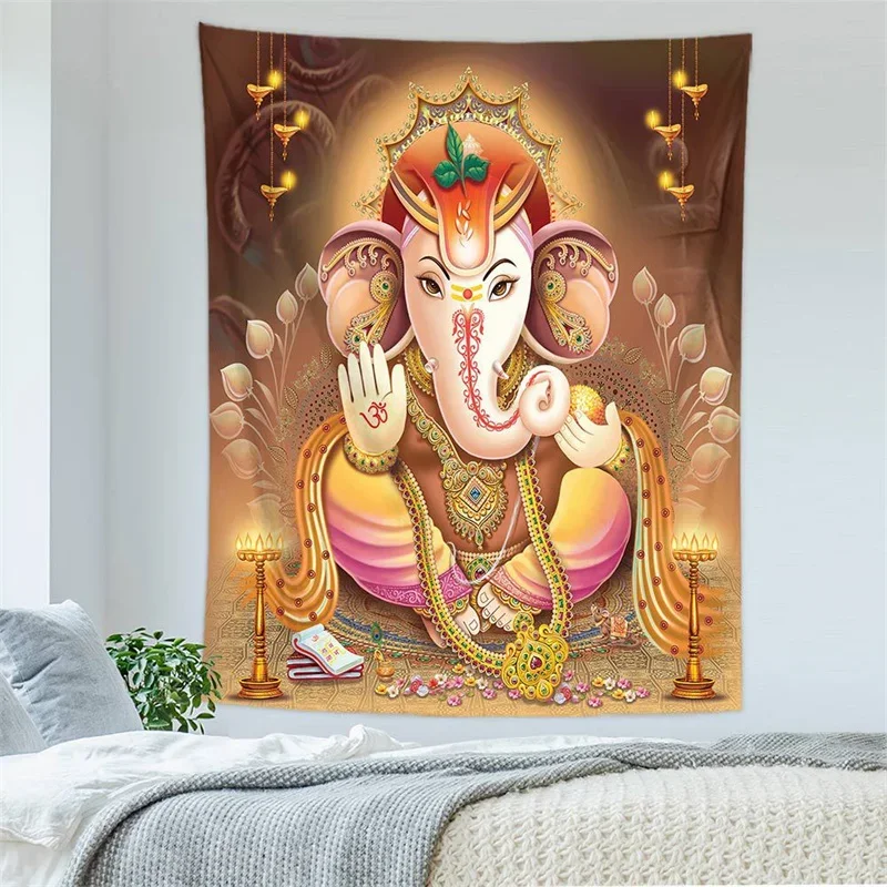 Bohemia 3D Indian God Tapestry thailandia Shiva Ganesha Parvati buddismo tappetino da meditazione tappeto Hippe Mandala arazzo appeso a parete