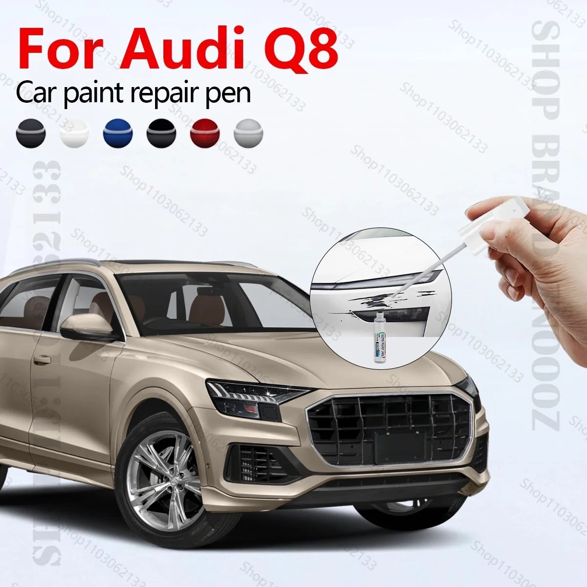 

Ручка для ремонта автомобильной краски для Audi Q8 2018-2025 гг., аксессуары для ремонта царапин, синий LX5F, белый LC9A, красный LS3M, черный LY9T, золото