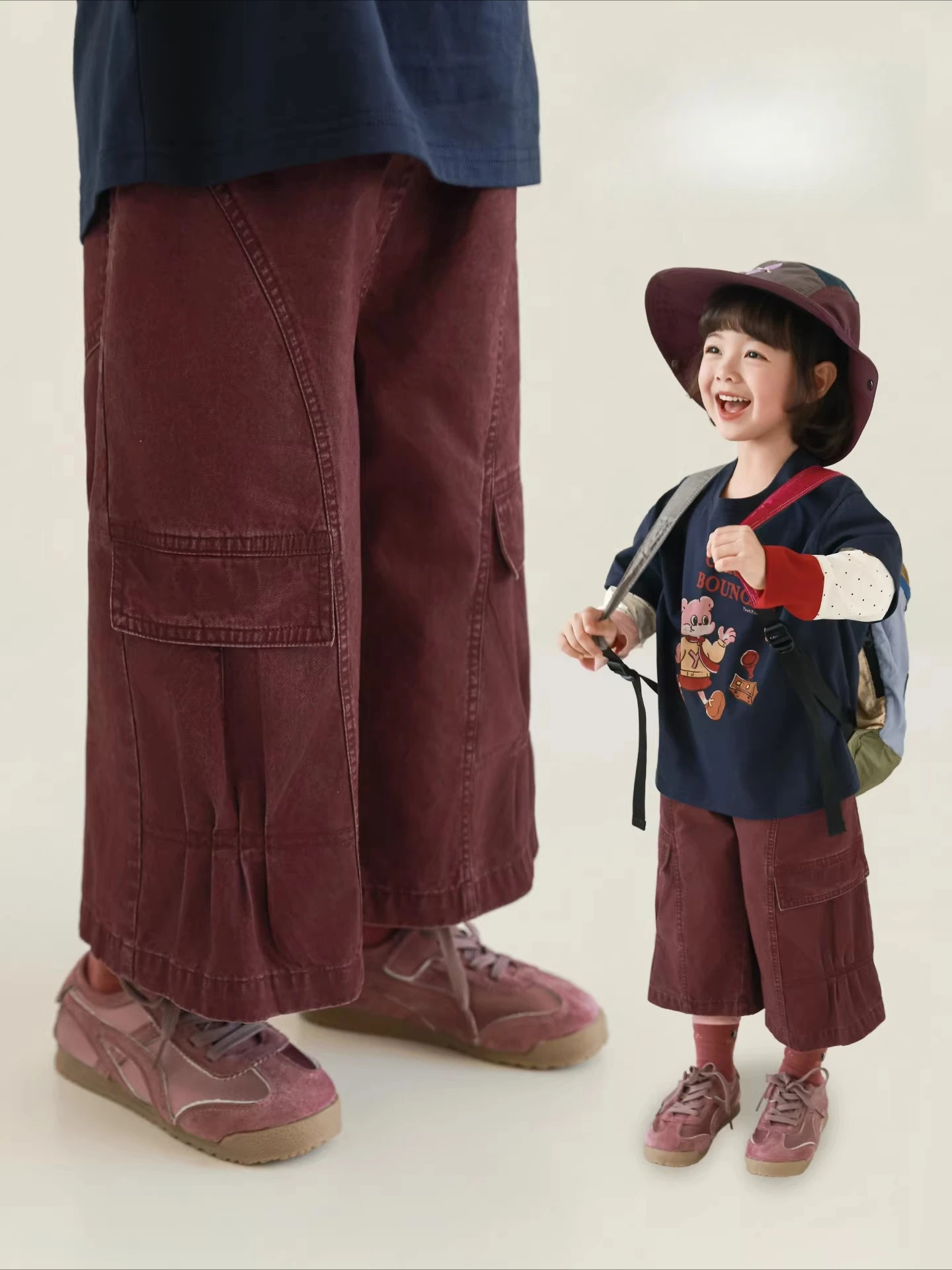 Girls 2026 Spring Vintage Distressed Pure Cotton Loose Straight Utility Pants Kids Casual Bottoms Ages 2-8Y