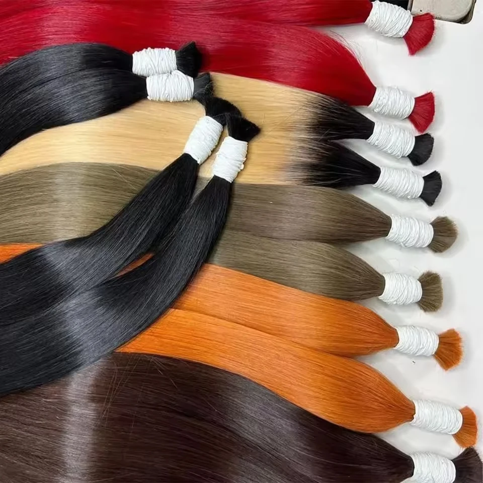 No Weft Straight Bulk Braiding Hair 100% Brazilian Virgin Remy Human Hair Extensions 50g 100g Blonde 1B Color Natural Hairpiece image 6