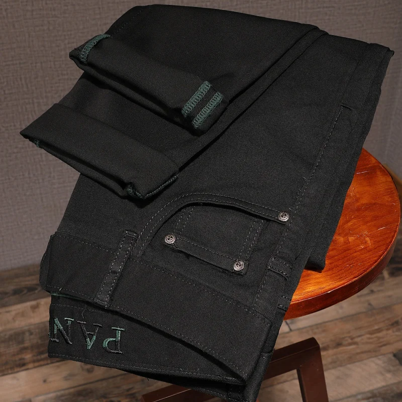 

Summer black jeans men's high-end light luxury fashionable stretch small straight leg casual pants