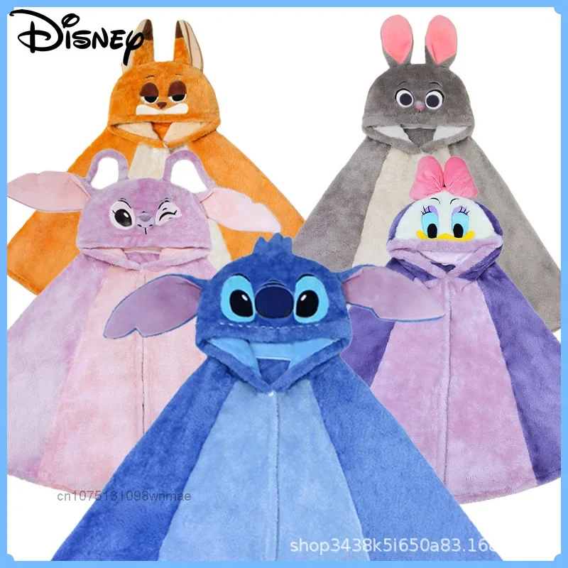 Dinsey Stitch Hooded Plush Cloaks Y2k Students Kawaii Creative Cartoon Poncho Pajamas Flannel Shawl Pyjamas for Girls Clothes