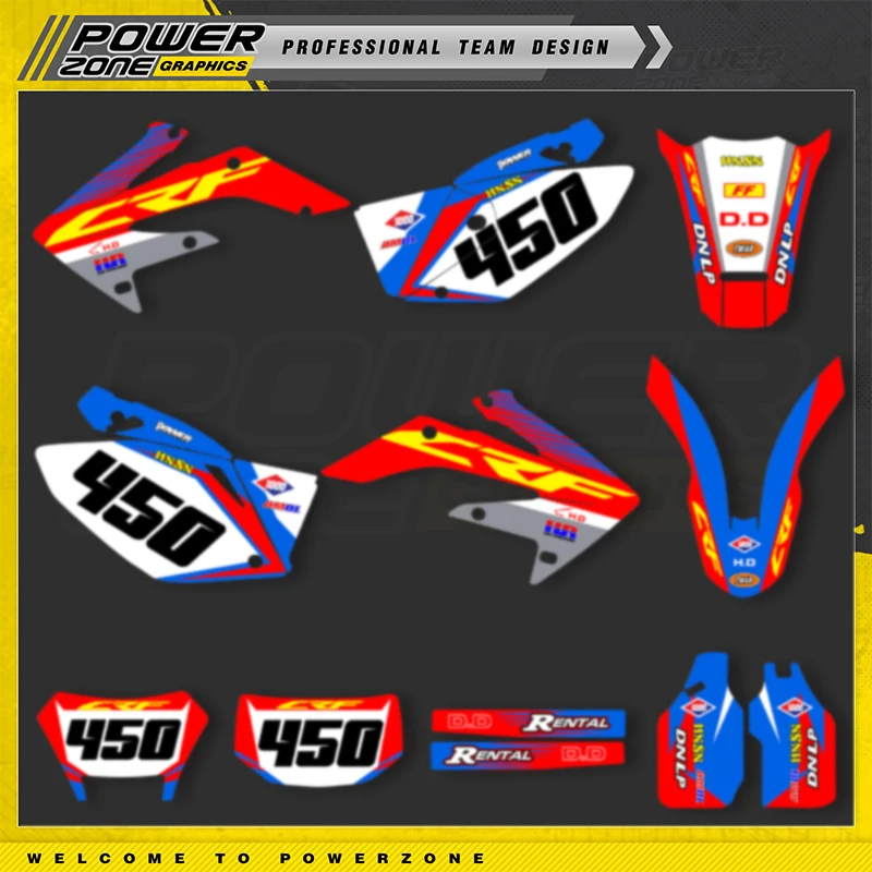 

PowerZone Full Graphics Background Decals Stickers Kit For HONDA CRF250X 2019 2018-2004 250X Customized Number Motocycle 01