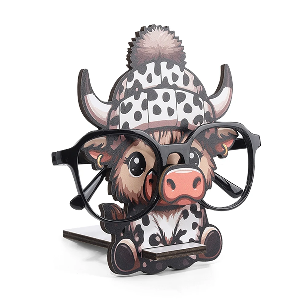 3D Cute Animal Glasses Frame Creative Cartoon Cow Glasses Frame Sunglasses Display Stand Hand Carved Home Wooden Decoration
