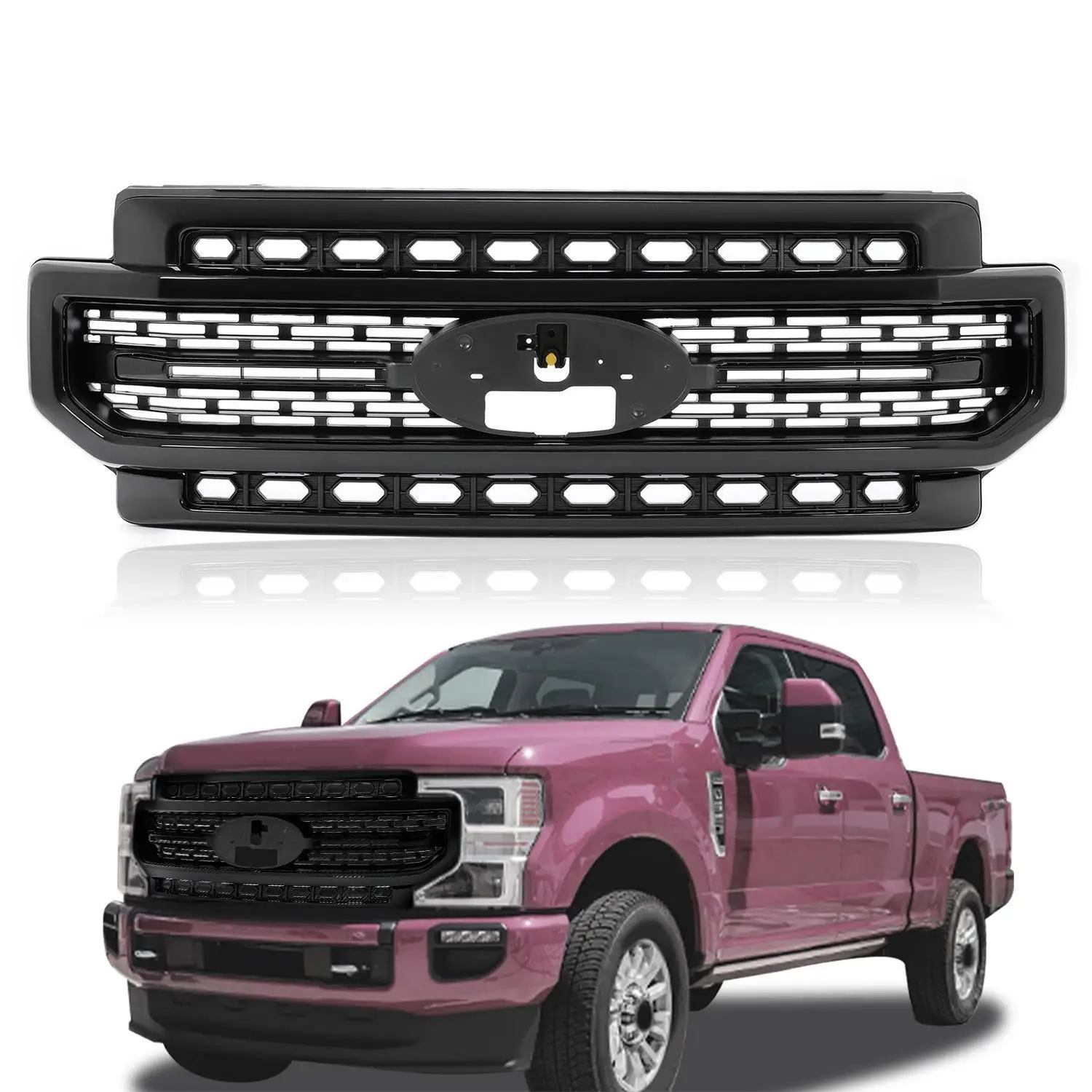 

Bumper Grille Glossy Black For 2020-2023 F-250 F-350 Ford Super Duty Plastic