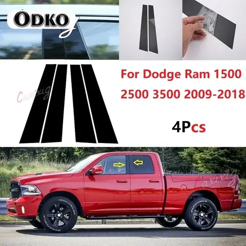 4Pcs Gloss Black Car Door Window Trim Pillar Posts Decorative Cover Trim For Dodge Ram 1500 2500 3500 2009-2018 Auto Stickers