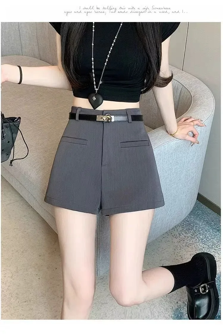 Anzugshorts, Stiefelhosen, Damen-Sommerhosen mit hoher Taille, lockere Passform, figurformend, weites Bein, „Spicy Girl“-Stil, A-Linien-Shorts, für kleinere Statur. – Detail 6
