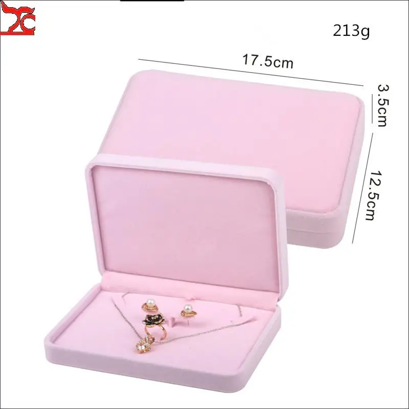 Pink Round Flannelette Jewelry Box Set Box Ring Box Pendant Bracelet Necklace Pearl Necklace Set Packing Box