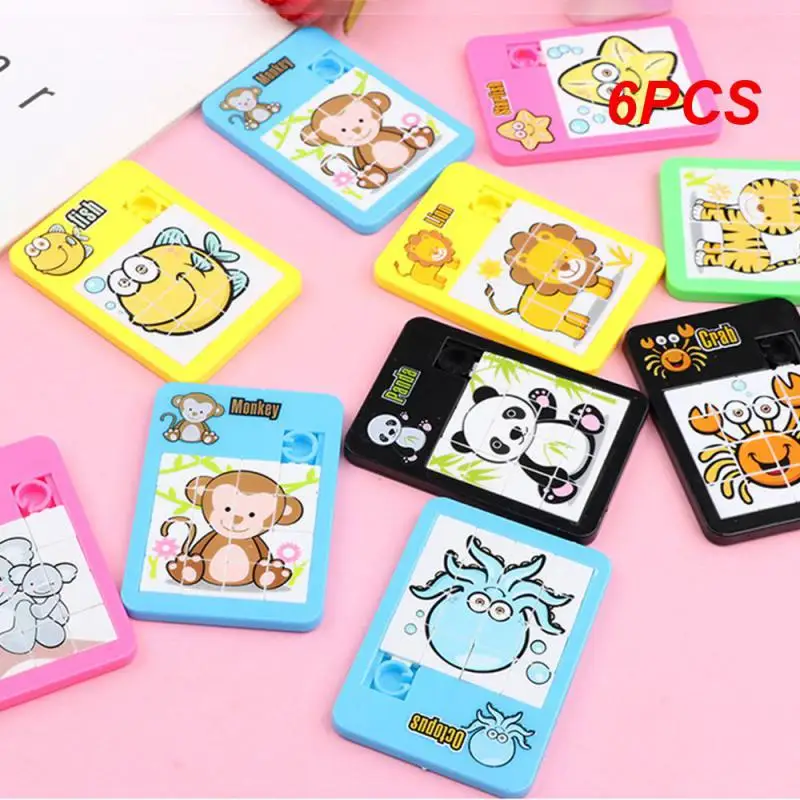 Impermeável e durável Cartoon Animal Puzzle, textura clara, Huarong Road, cor e forma, classe animal, 6pcs