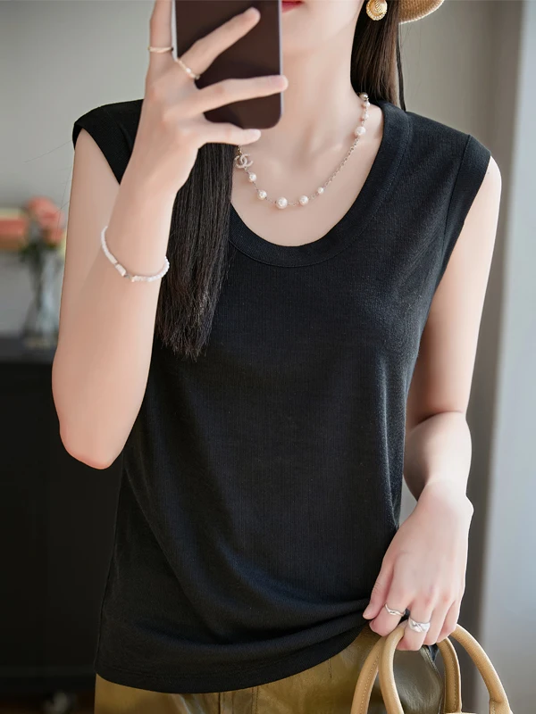 2025 Estate New Sle Donna U-Ne Strap Vest Colore Versatile rotondo Ne Svel Interno Wear T-shirt Top dimagrante