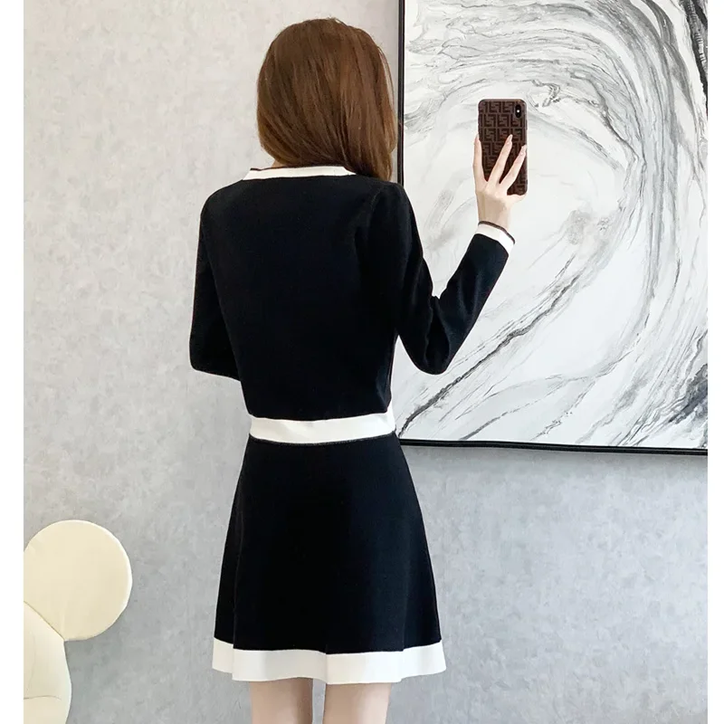 Winter Women Dresses Set Fashion Casual Long Sleeved Sweet Girl Style Temperament Commuting Dress