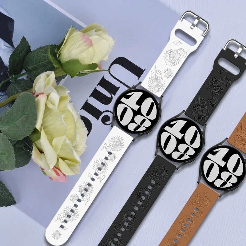 20mm 22mm Watch Strap for Samsung Galaxy 7/6/5/4/5Pro 40mm 44mm 45mm 43mm 47mm Printed Flower Silicone Band Replaceable Bracelet