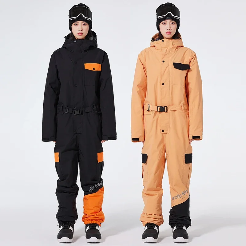 

2025 new Winter Women Man One Piece Snow Suit Mountain Hooded Snowboard Overalls Outdoor Sport Female Skiing Jumpsuit Clothes