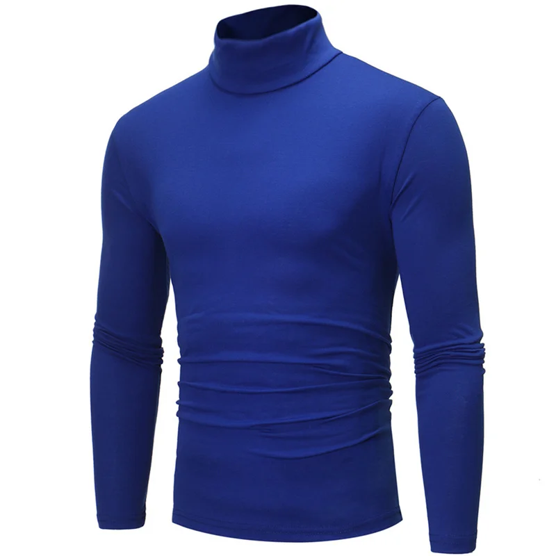 Men's High Neck Solid T-shirt Long Sleeve Autumn Winter Slim Fit Fashion High ElasticCotton Casual Breathable Apparel Pullover image 3