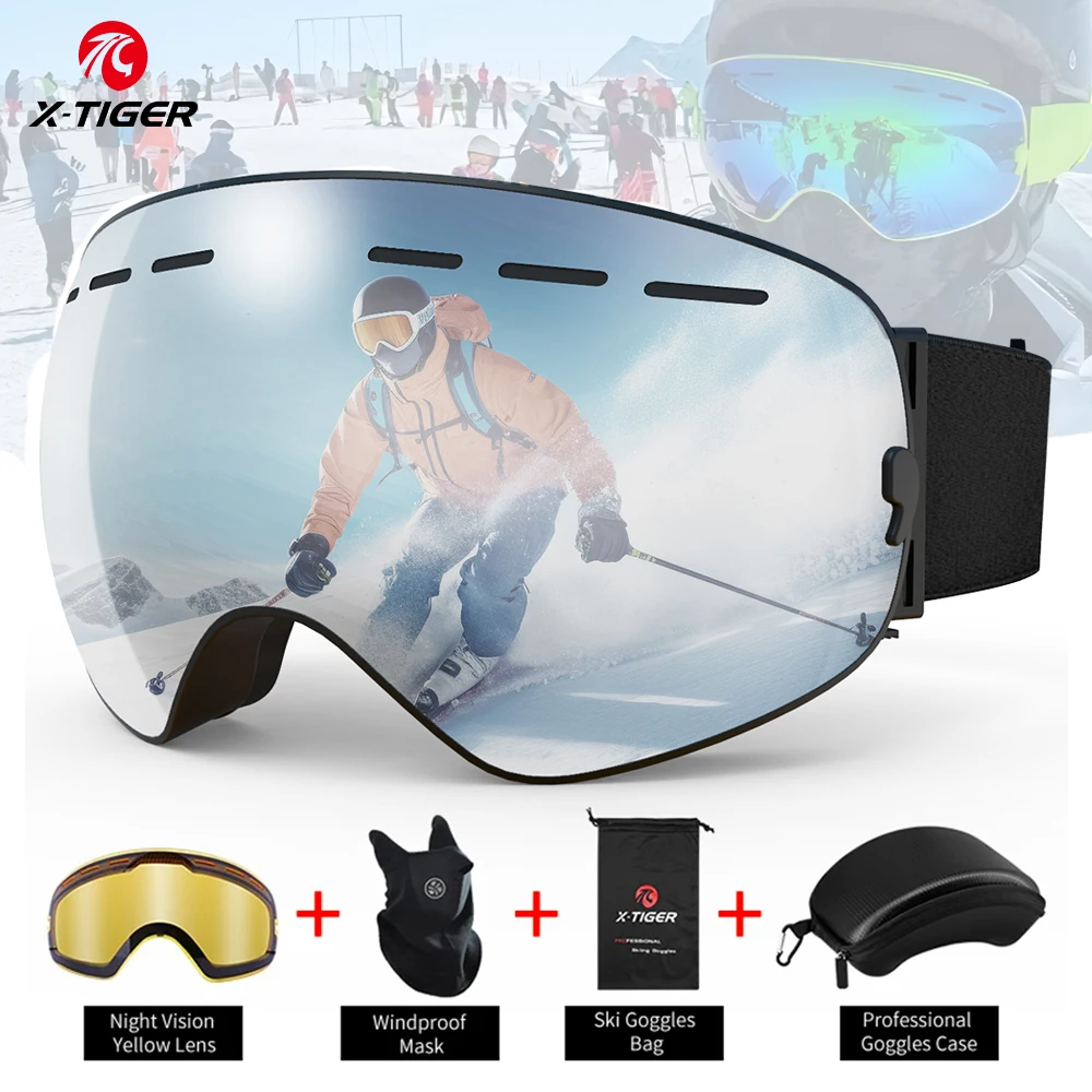 X-TIGER Winter Ski Goggles Outdoor Women Men Snowboard Glasses Skiing Sunglasses UV400 Lens Anti-Fog Comma Model Snow Goggles