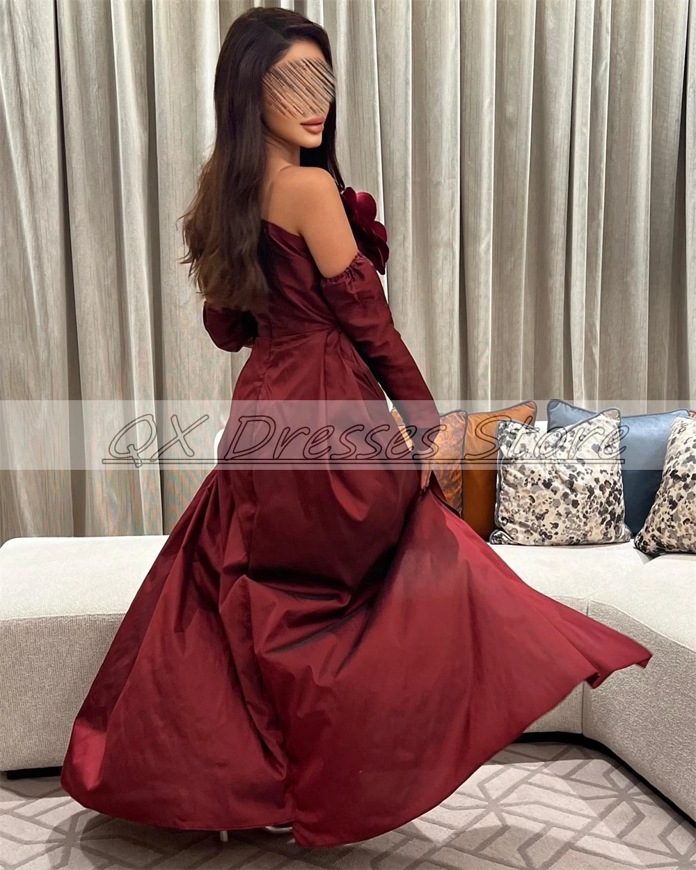 Customized 3D Appliques Long Sleeve A-line Evening Party Dresses for Women Sexy Backless Flowers Prom Gown فساتين السهرة 2023 جد