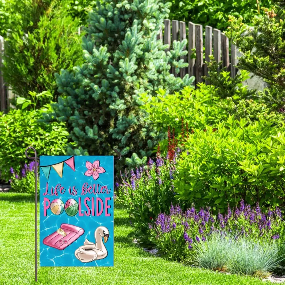 Pool Garden Flag 12x18 Inch Double Sided Life is Better Flamingo Summer Yard Flags for Outside Poolside Decor Seasonal Outdo uui