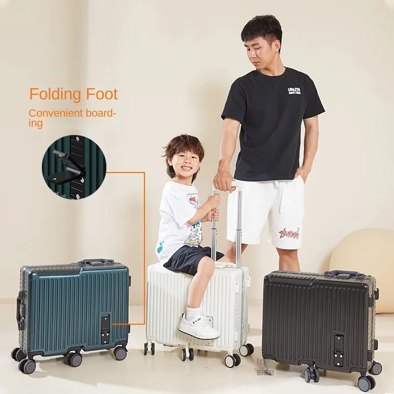 2025 New Aluminium Frame Cycling Suitcase 20 inch Boarding Box can sit and ride Children's Luggage Female Password Trolley Case