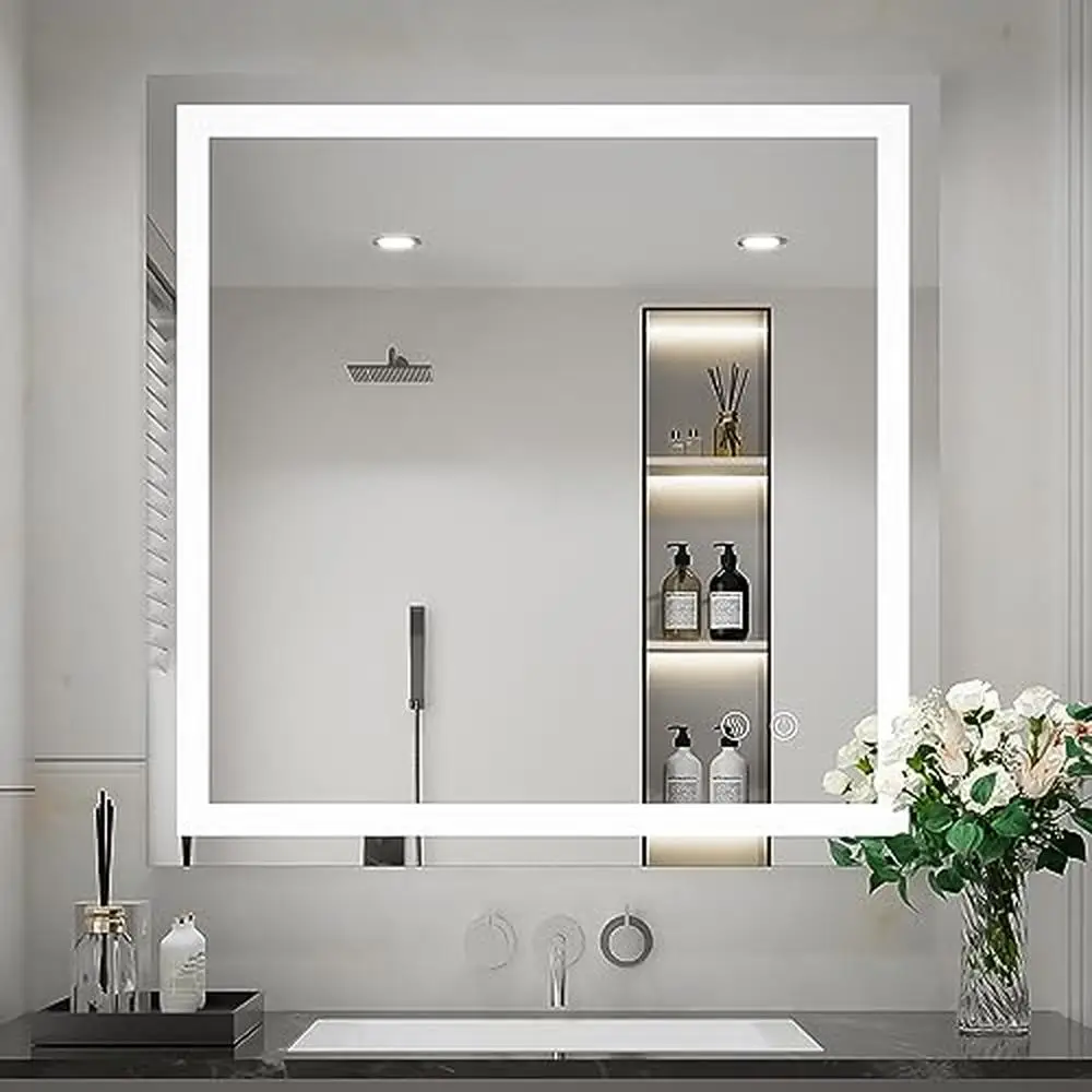 

36X36 Inch LED Anti-Fog Bathroom Vanity Mirror with Dimmable Lights Touch Control Technology HD Clear Imaging Makeup Mirror