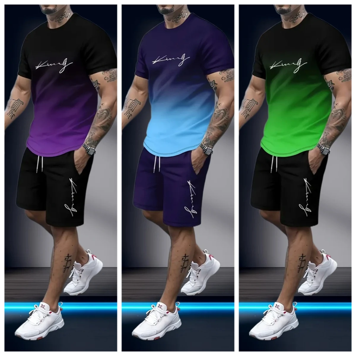 

New Men's Summer Sportswear in 2025/26 Single-piece Fashion Suits Casual Wear 3D Printed T-shirts and Shorts