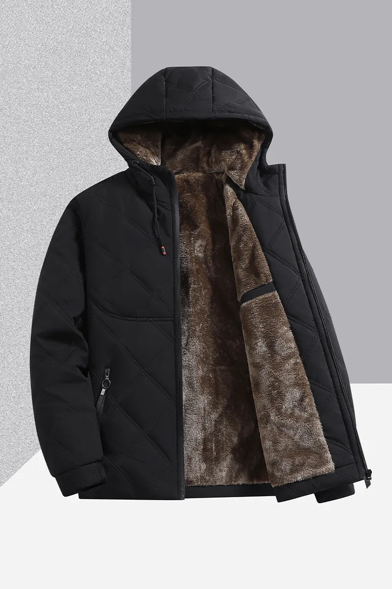 

Hooded hood Coats Winter Fleece Warm Jacket Men Casual Retro Thick Windproof Cotton Padded Jacket Camping Stand Collar Padding