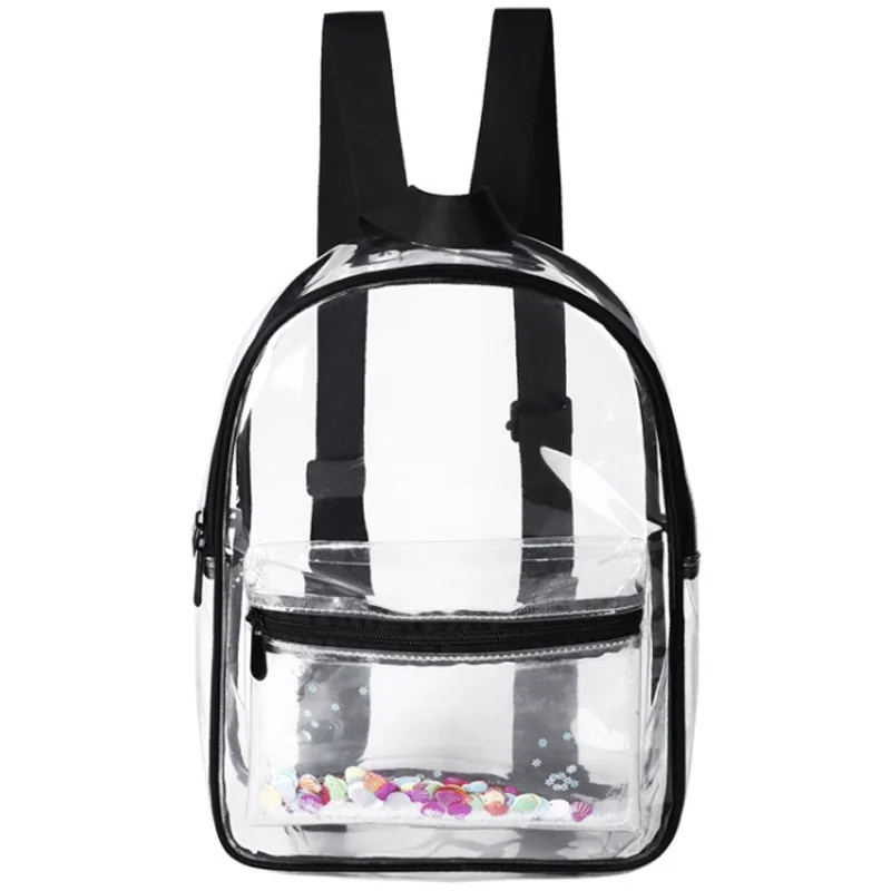 Hot Kf-Fashion Lady Backpack Transparent Black Wild Student Bag Youth Backpack