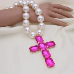 Luxurious and exaggerated Fashionable pearl large necklace glass cross pendant Christmas gift jewelry Holiday Party