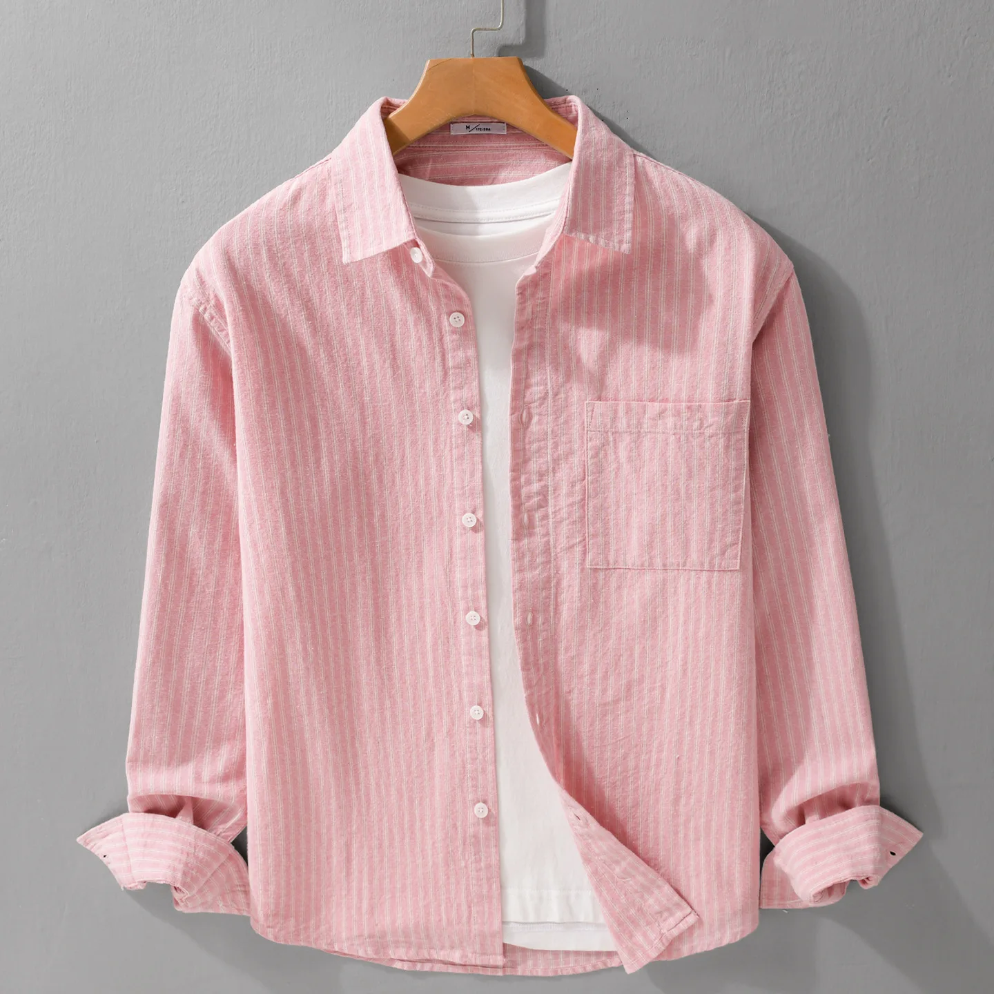 

Мужская повседневная хлопковая рубашка в полоску с длинным рукавом, весна-осень, свободный крой, из чистого хлопка, удобная, дышащая, модная верхняя одежда